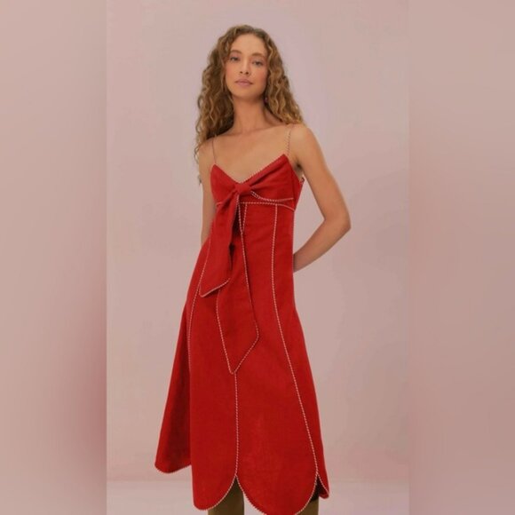 FARM Rio Dresses & Skirts - Farm Rio Bow Scalloped Linen Midi Dress, MED NWT